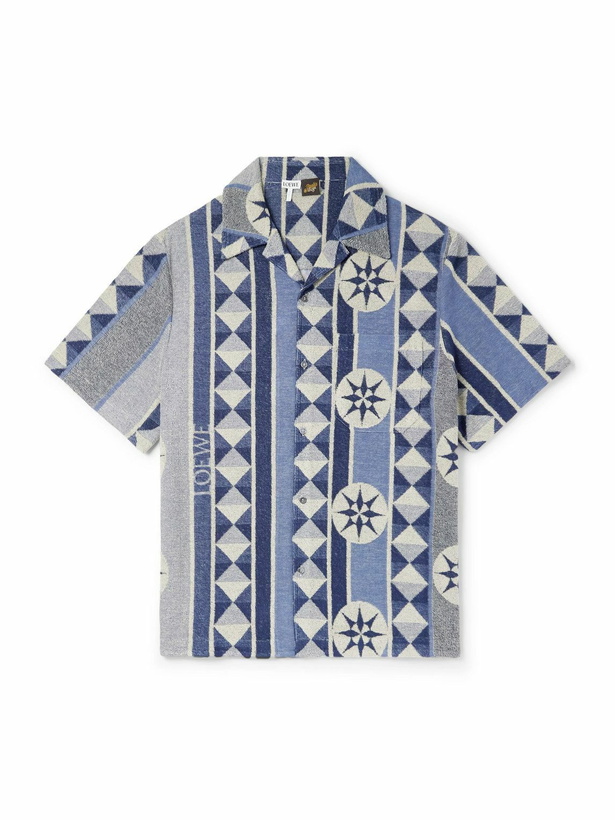 Photo: LOEWE - Paula's Ibiza Camp-Collar Jacquard-Knit Cotton-Blend Terry Shirt - Blue