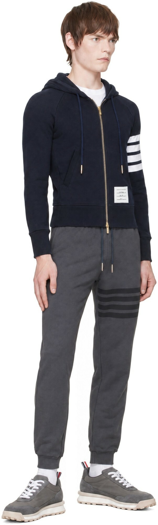Thom Browne Navy Classic Loopback 4-Bar Zip-Up Hoodie