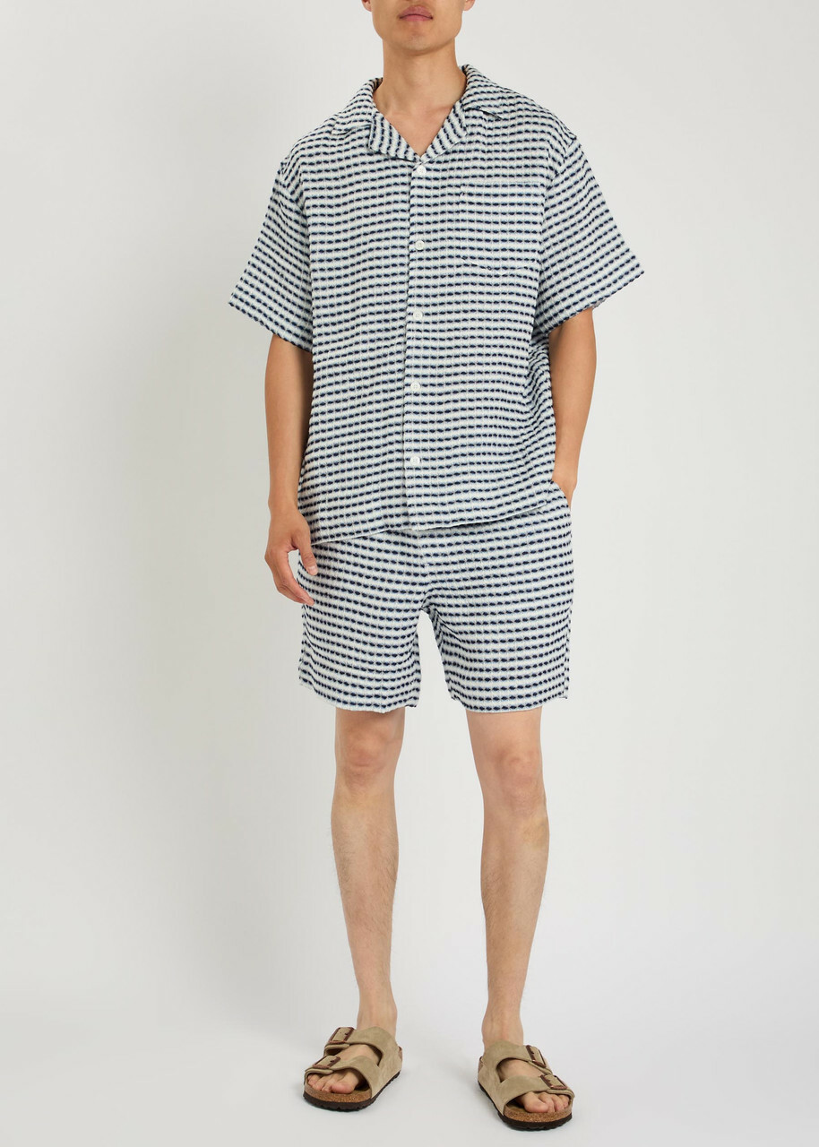 Che Riita Textured Patterned Linen Shorts Navy