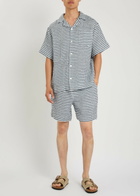 Che Riita Textured Patterned Linen Shorts Navy