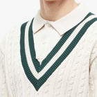 END. x Beams Plus 'Ivy League' Cricket Knit Polo Shirt in Ivory/Dark Green