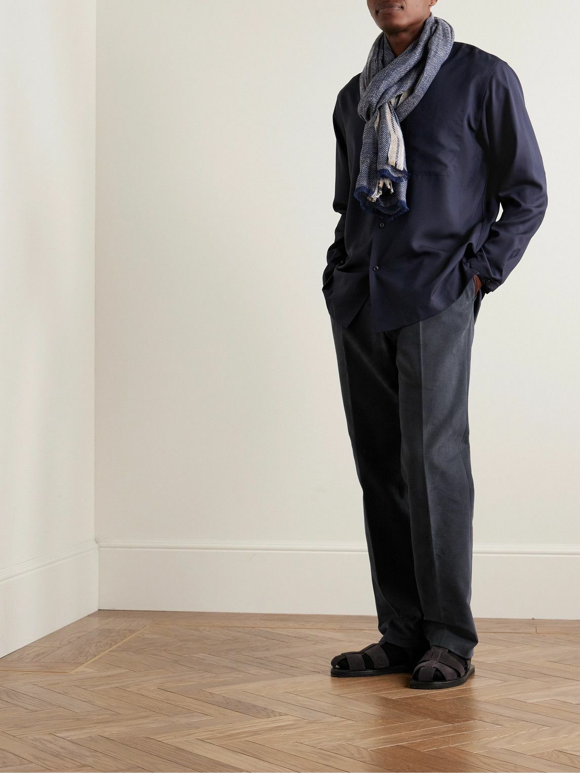 Stòffa - Tapered Pleated Cotton-Canvas Trousers - Blue