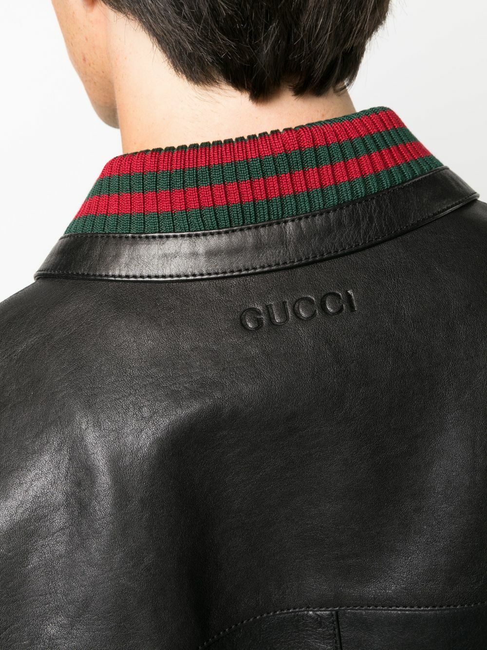 Gucci Black Web-Detail Leather Jacket Gucci