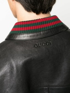 Gucci Black Web-Detail Leather Jacket