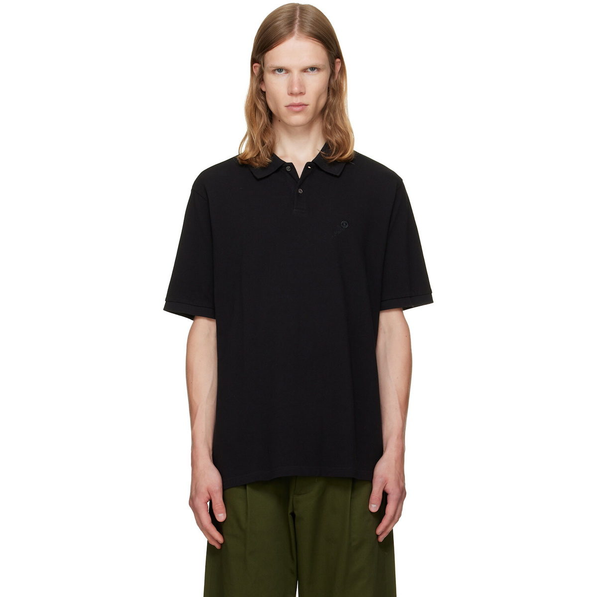 vowels Black Short Sleeve Pique Polo