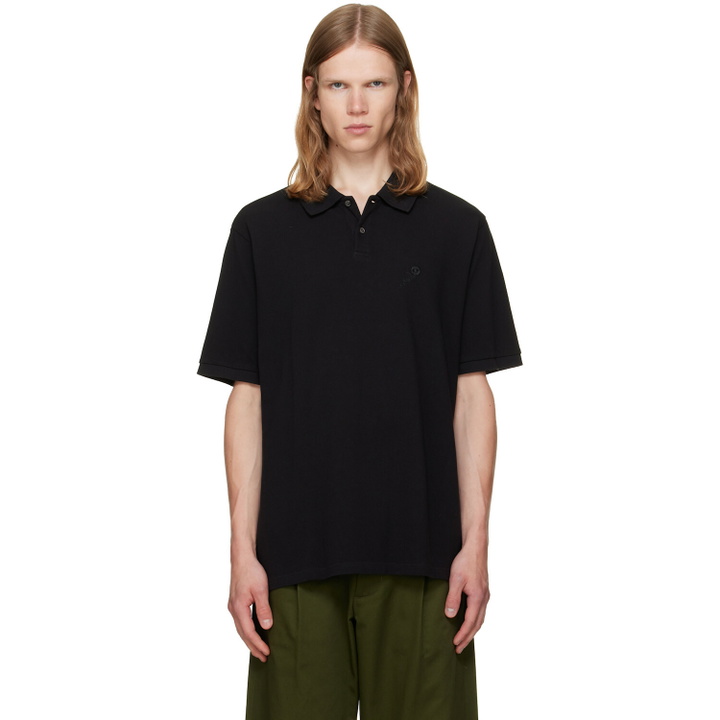 Photo: vowels Black Short Sleeve Pique Polo