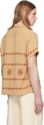 HARAGO Brown Embroidered Snowflake Shirt