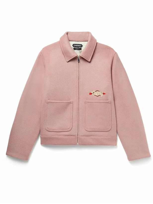 Photo: CHERRY LA - Logo-Embroidered Wool-Blend Felt Jacket - Pink