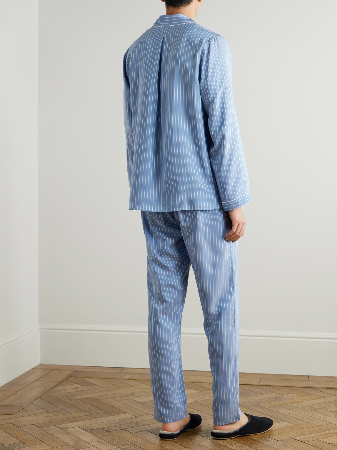 Zimmerli - Camp-Collar Striped Woven Pyjama Set - Blue