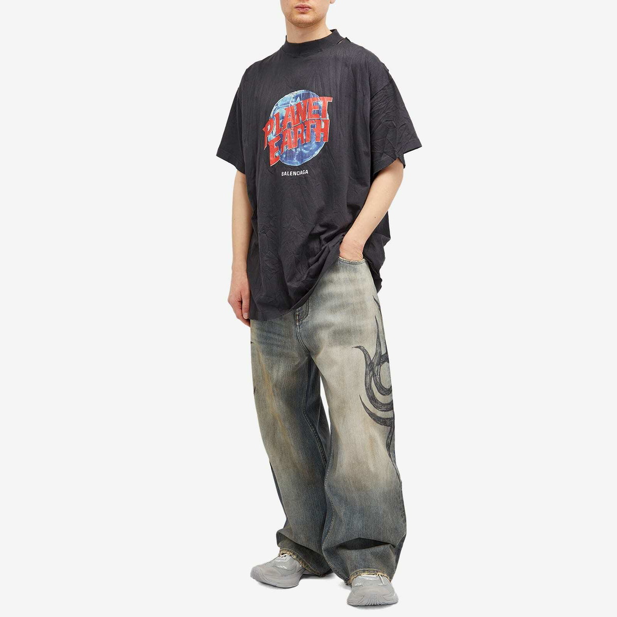 Balenciaga Men's Planet Earth Oversized T-Shirt in Washed