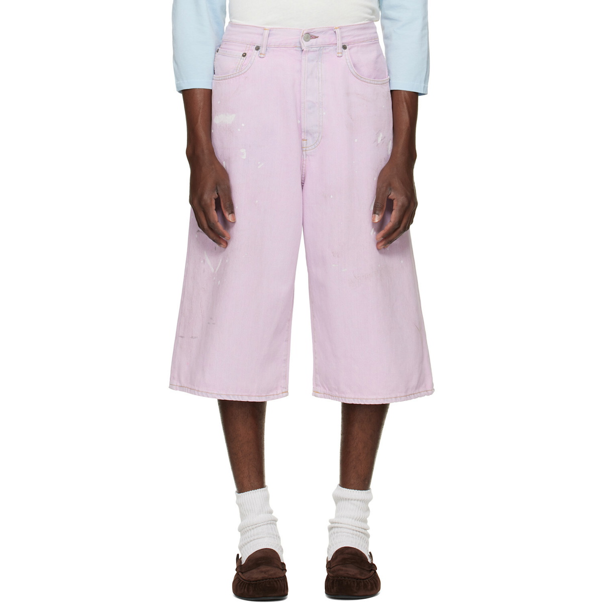 Acne Studios Pink Paint Splatter Denim Shorts
