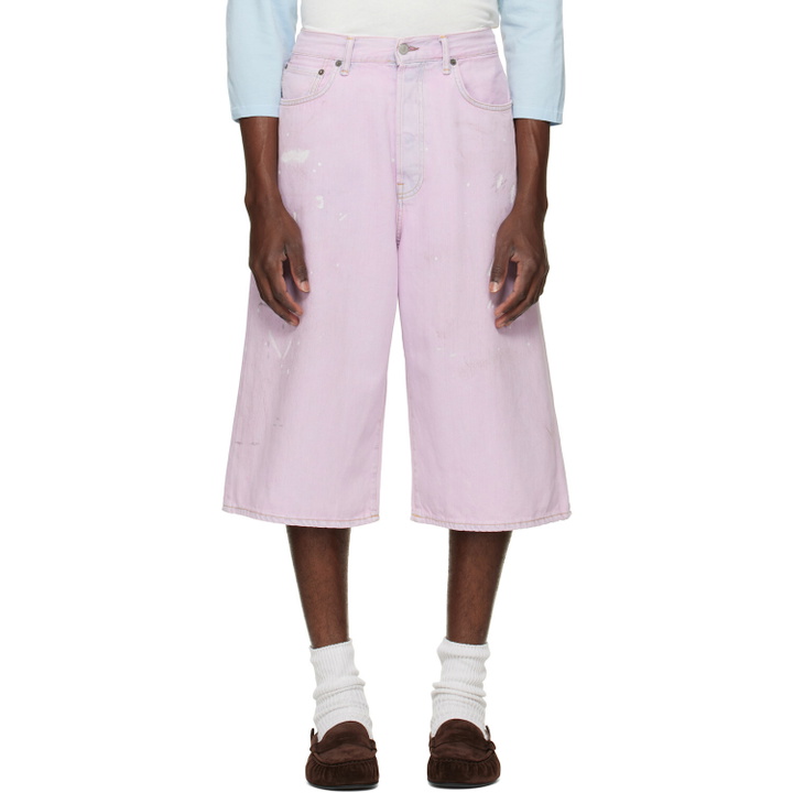 Photo: Acne Studios Pink Paint Splatter Denim Shorts
