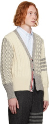 Thom Browne White & Gray 4-Bar Cardigan