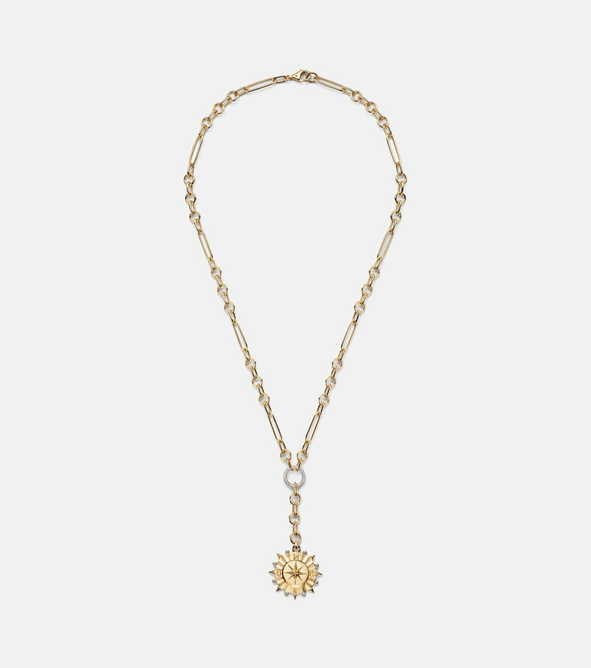 FoundRae Internal Compass Small 18kt gold pendant necklace with diamonds
