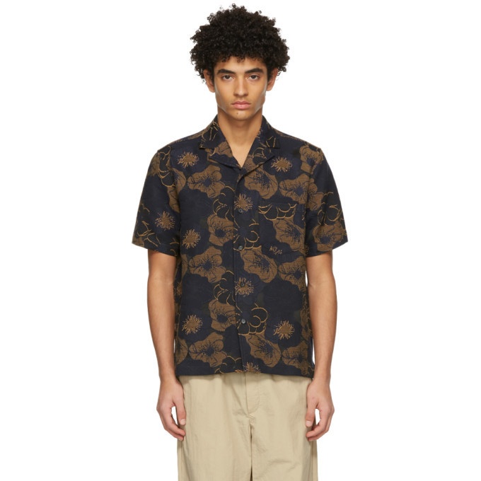 Photo: Soulland Navy and Tan Floral Pappy Short Sleeve Shirt