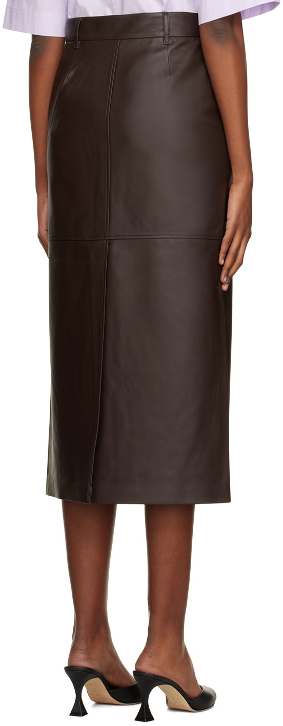 CAMILLA AND MARC Brown Ramone Leather Midi Skirt