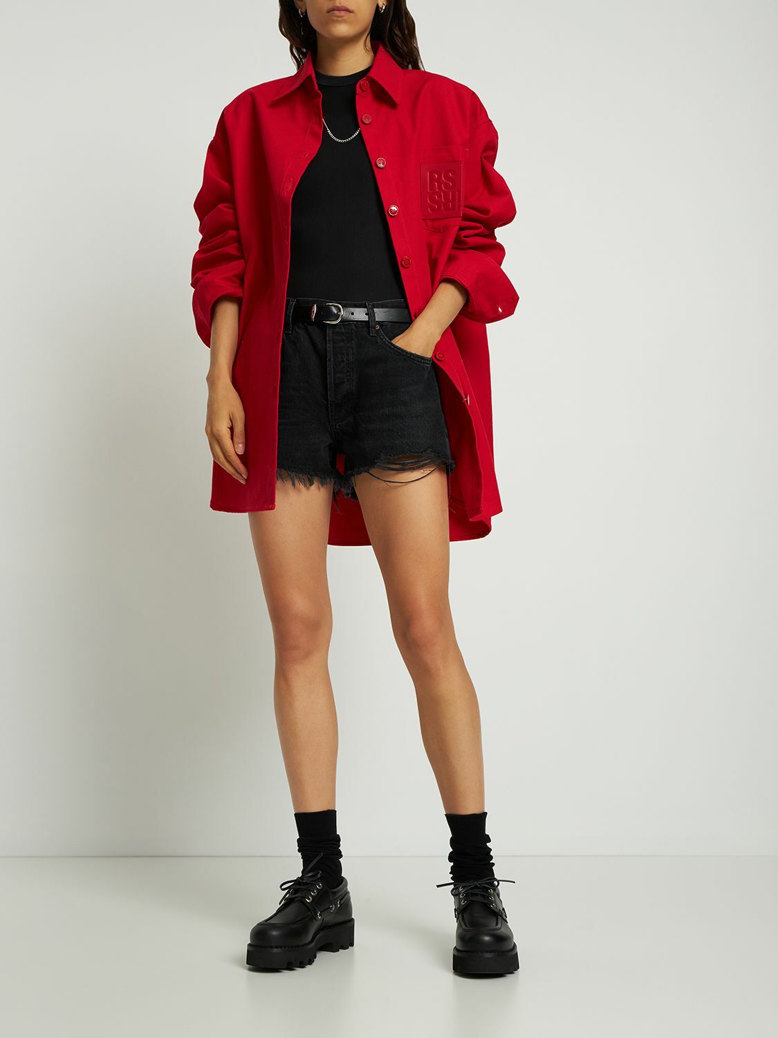 RAF SIMONS Oversize Cotton Denim Shirt