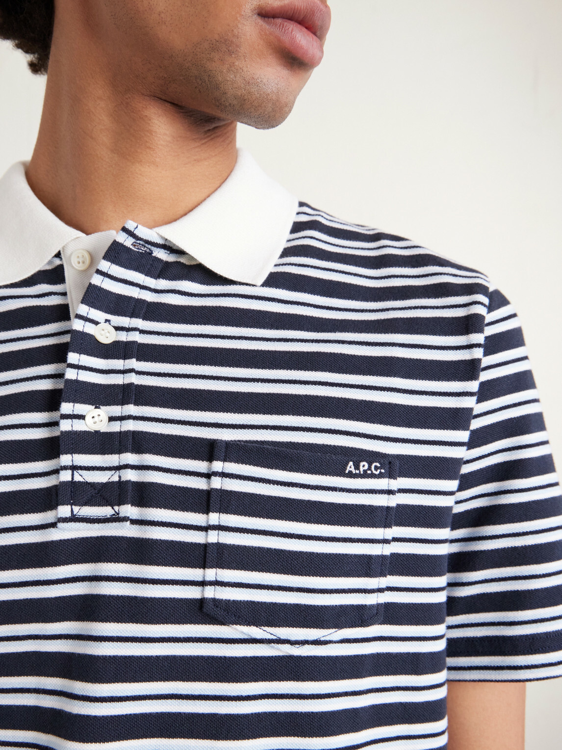 A.P.C. - Oscar Logo-Embroidered Striped Organic Cotton-Piqué Polo Shirt - Blue