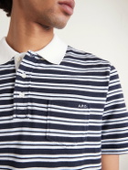 A.P.C. - Oscar Logo-Embroidered Striped Organic Cotton-Piqué Polo Shirt - Blue