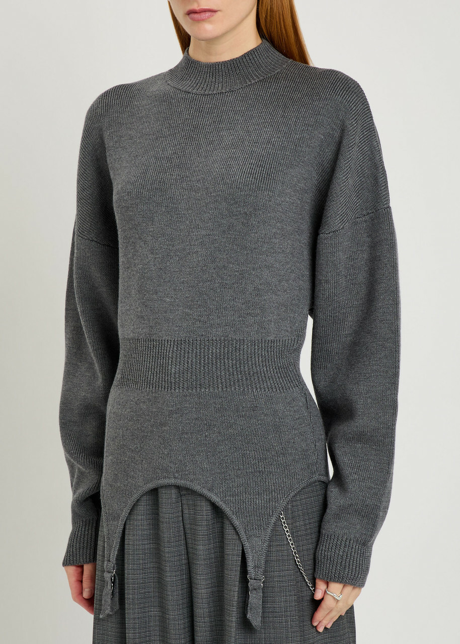 Jean Paul Gaultier Garter-embellished Wool Jumper Grey