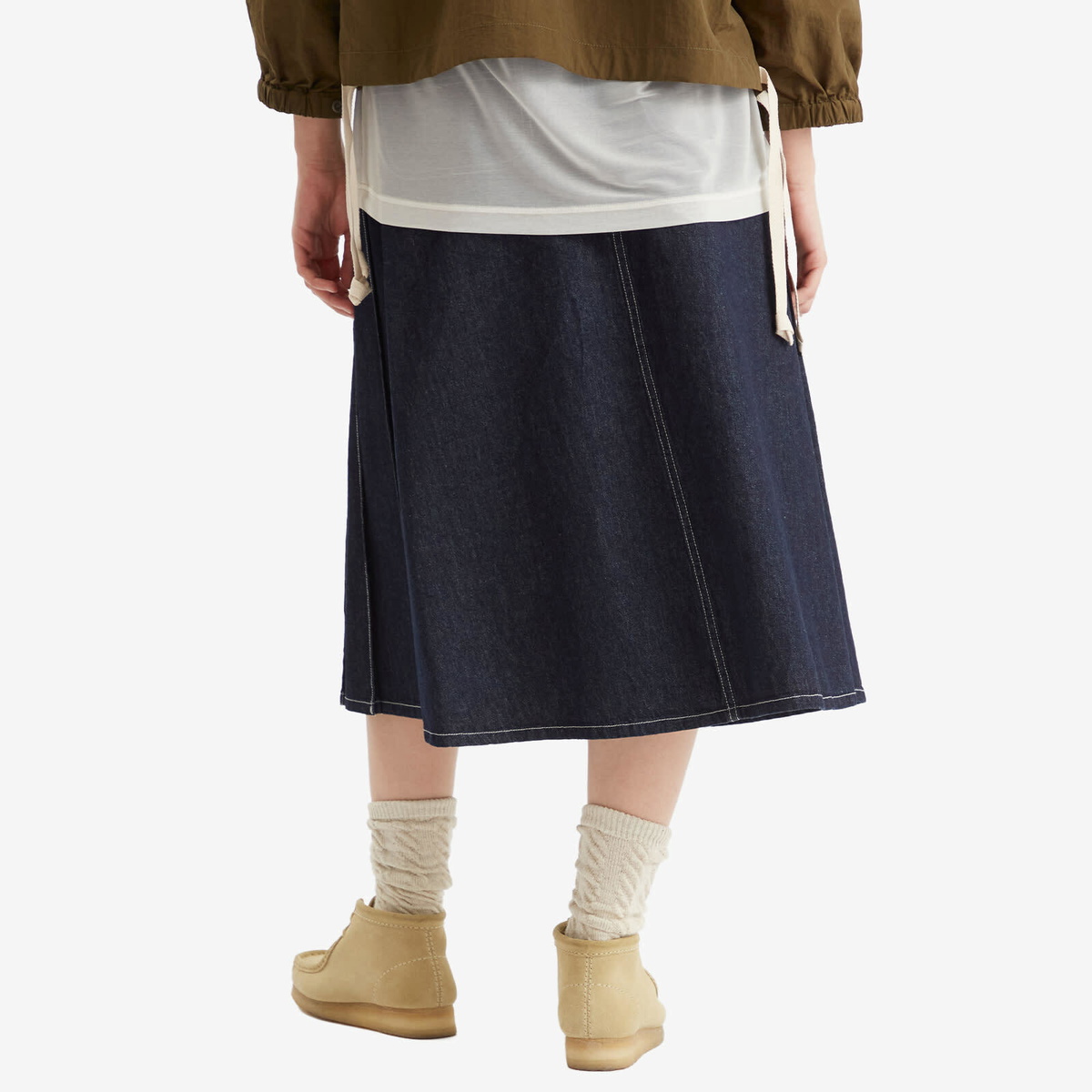 Beams Boy Women's Denim Wrap Pleated Skirt in Indigo