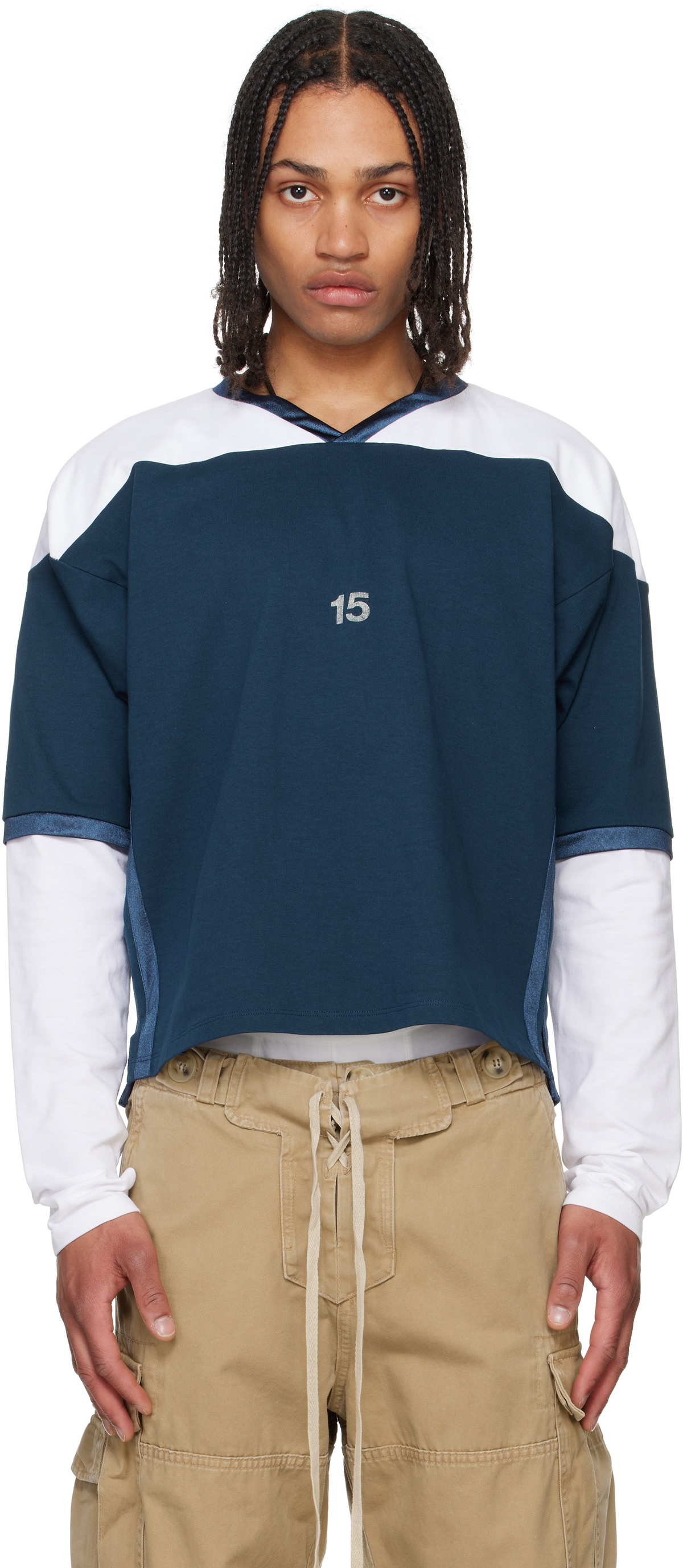 Raimundo Langlois Navy & White Layered V-Neck T-shirt