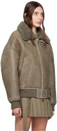 AMI Alexandre Mattiussi Taupe Two-Way Zip Leather Jacket