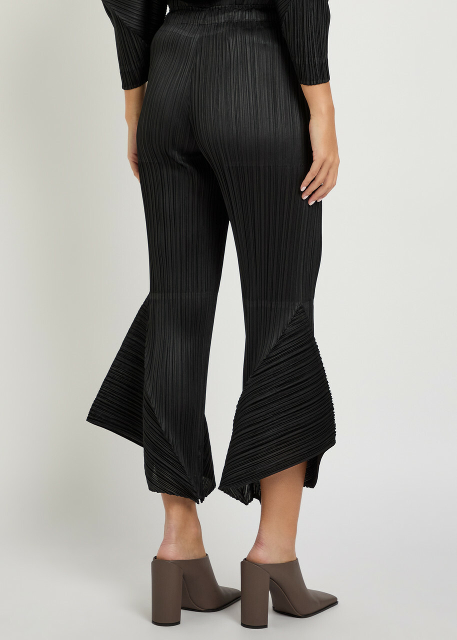 Pleats Please Issey Miyake Pleated Flared-leg Woven Cropped Trousers Black