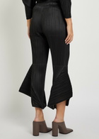 Pleats Please Issey Miyake Pleated Flared-leg Woven Cropped Trousers Black
