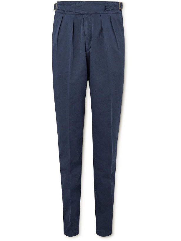 Photo: Rubinacci - Manny Slim-Fit Tapered Pleated Cotton-Twill Trousers - Blue