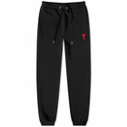 AMI Men's Heavy Fleece Small A Heart Sweat Pant in Black/Red