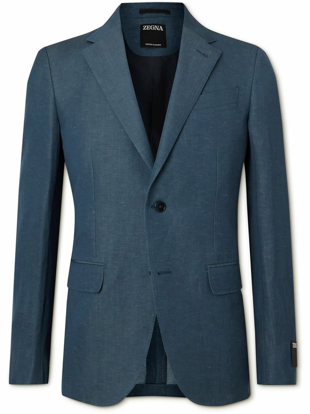 Photo: Zegna - Wool and Linen-Blend Suit Jacket - Blue