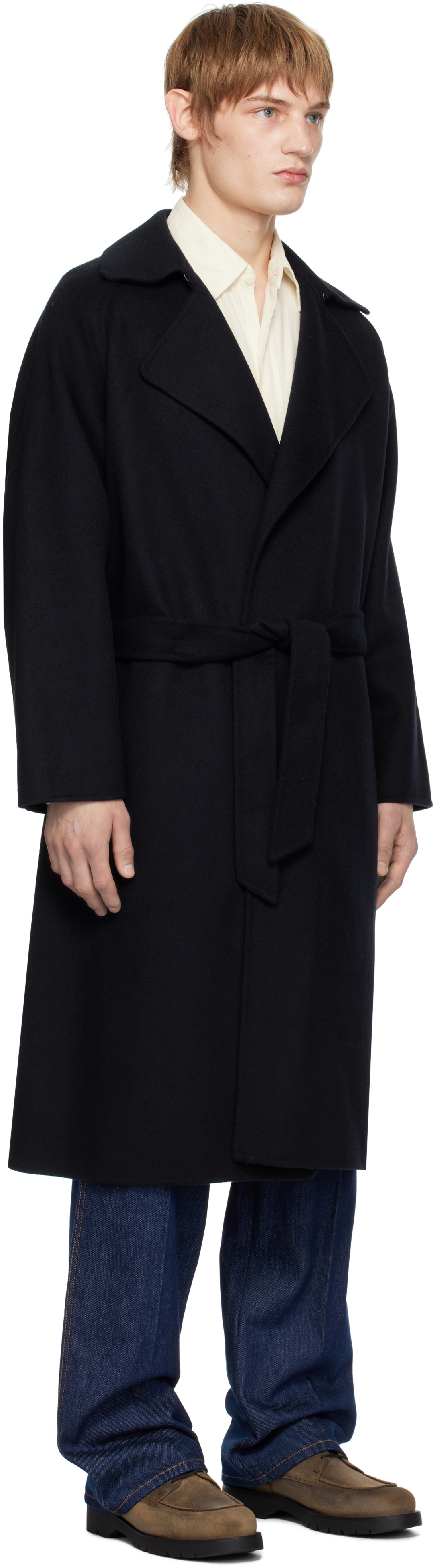 YLÈVE Navy Lambswool Double Clothe Beaver Coat YLÈVE