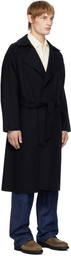 YLÈVE Navy Lambswool Double Clothe Beaver Coat
