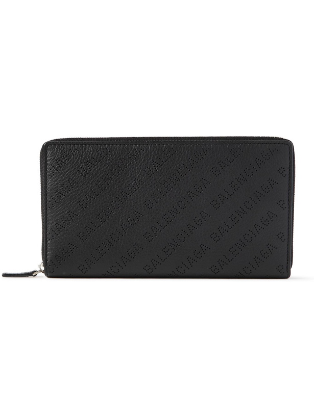 Photo: BALENCIAGA - Logo-Perforated Full-Grain Leather Zip-Around Wallet