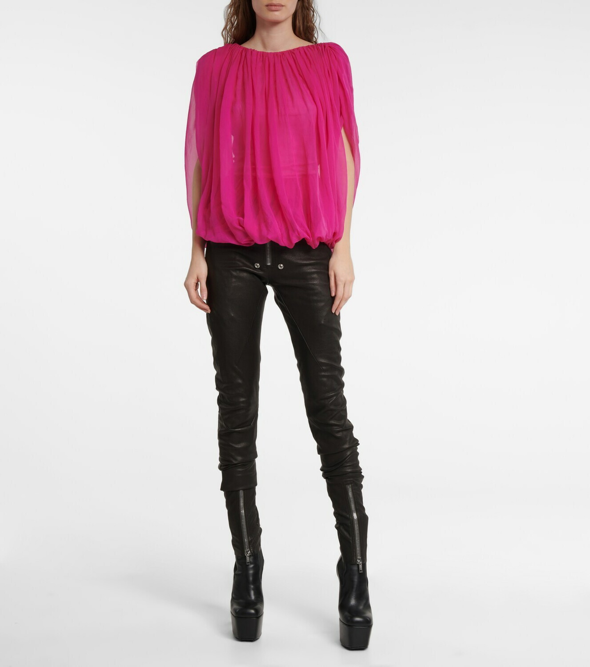 Rick Owens Gathered Silk Chiffon Top Rick Owens