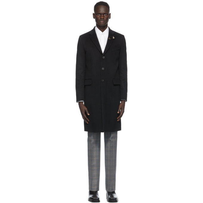 Photo: Givenchy Black Wool Lapel Pin Long Coat