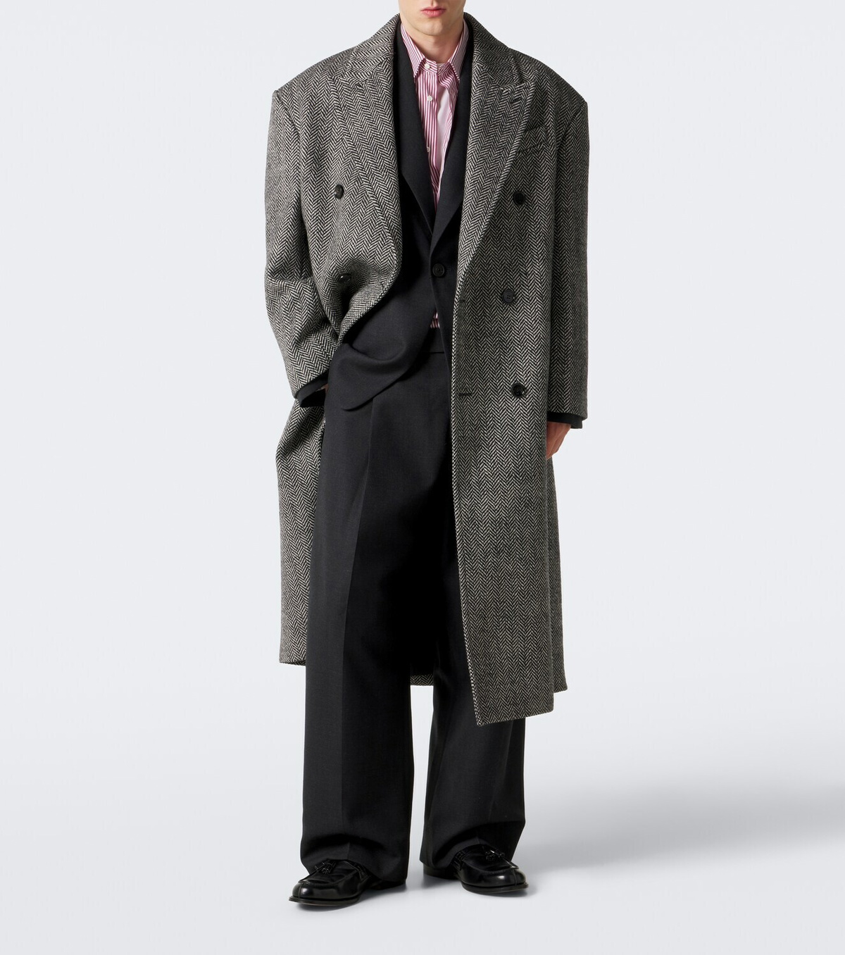 Ami Paris Herringbone double-breasted wool coat
