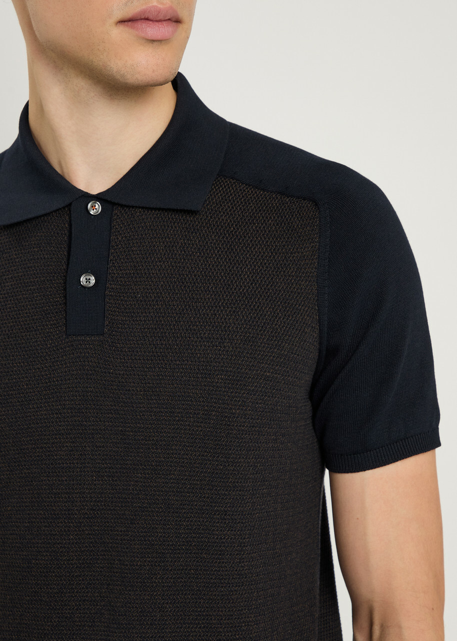 Tods Panelled Ribbed Silk and Cotton-blend Polo Shirt Navy
