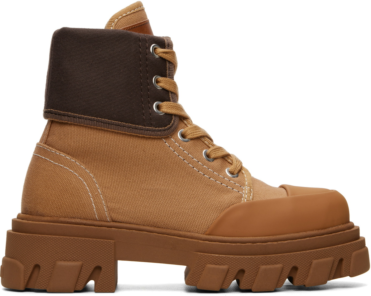 GANNI Tan Cleated Canvas Trail Boots
