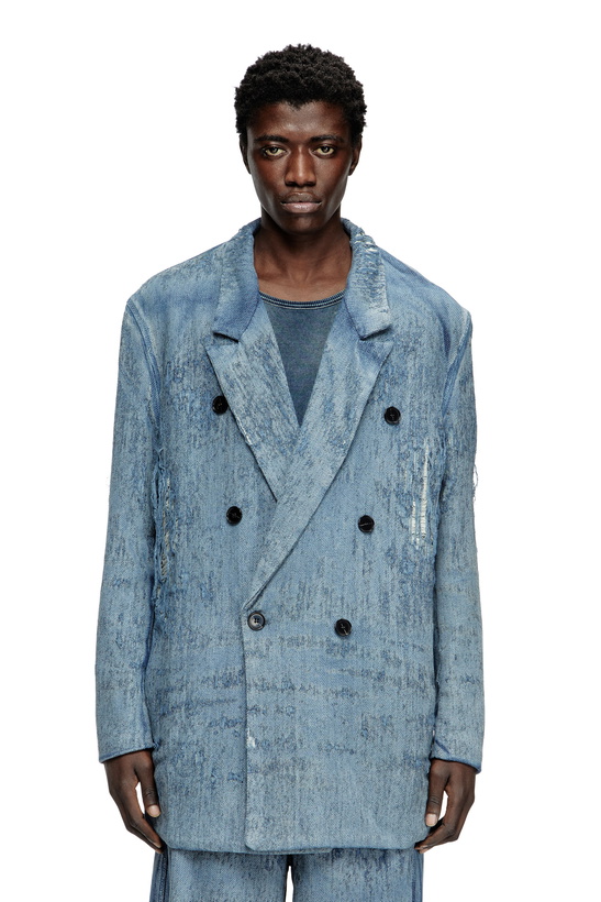 Photo: Diesel Blazer in ultra-destroyed jacquard denim - Denim Jackets - Unisex - Blue