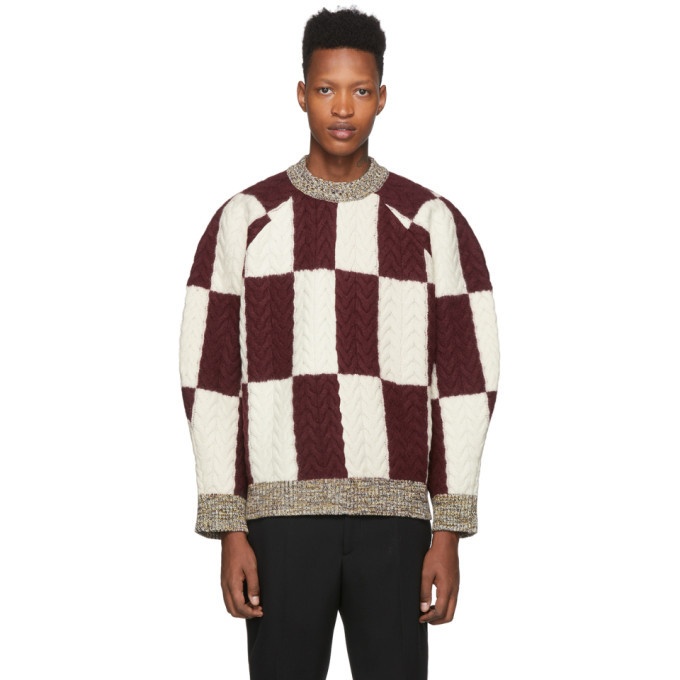Sunnei Burgundy and Off-White Wool Oversize Sweater Sunnei
