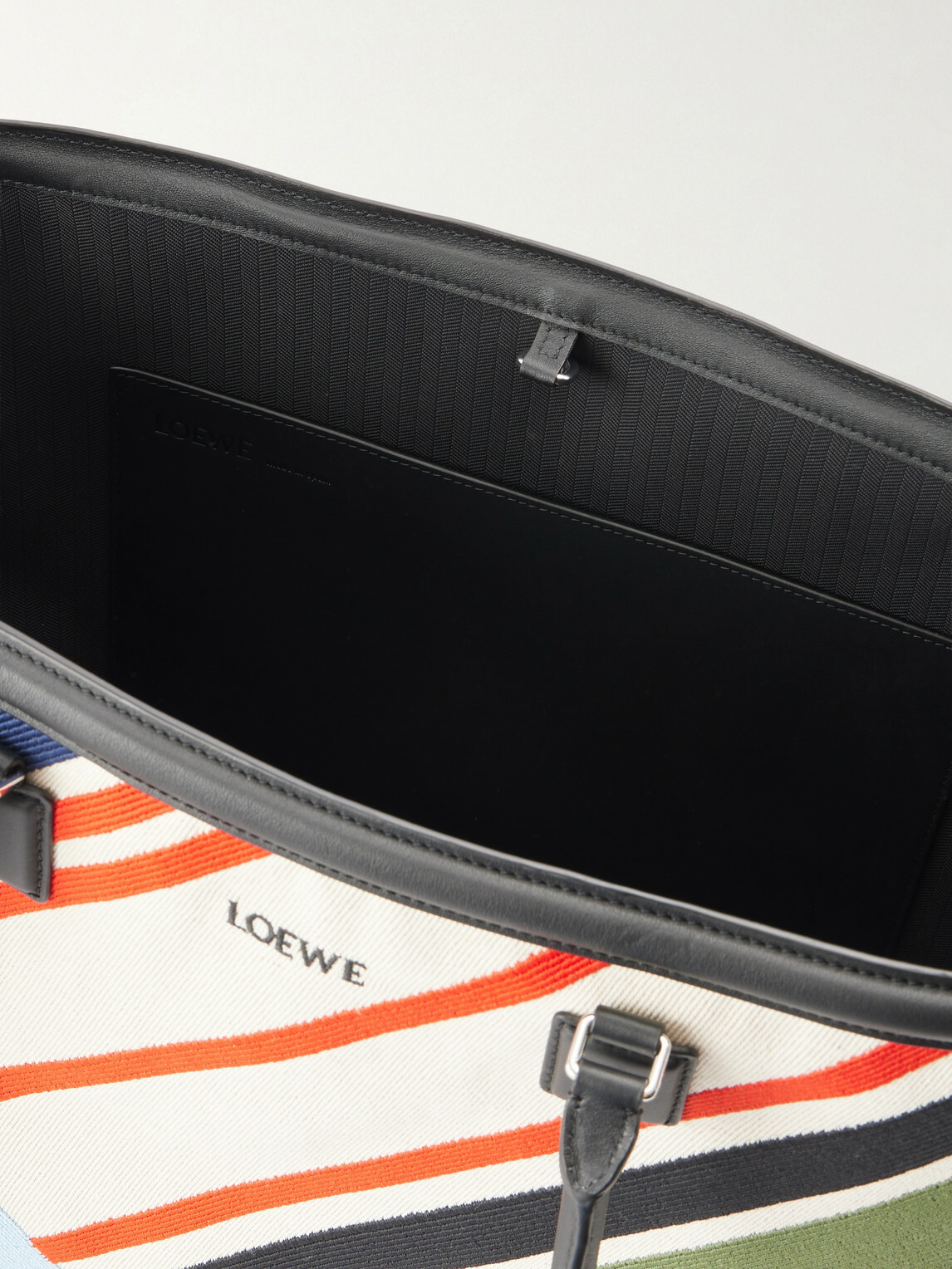 LOEWE - Verano Logo-Embroidered Striped Leather-Trimmed Canvas Tote