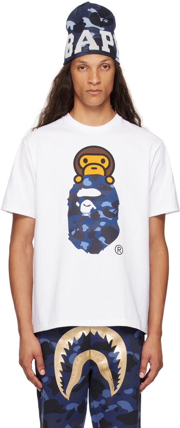 BAPE White Color Camo Milo On Ape Head T-Shirt A Bathing Ape