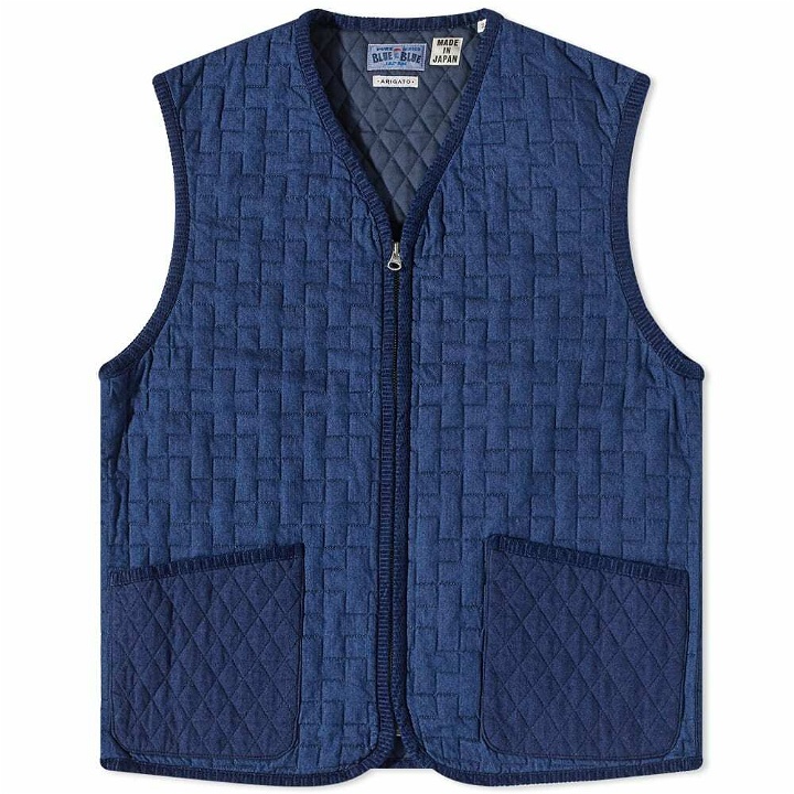 Photo: Blue Blue Japan Men's Two Tone Quilt Vest in Indigo
