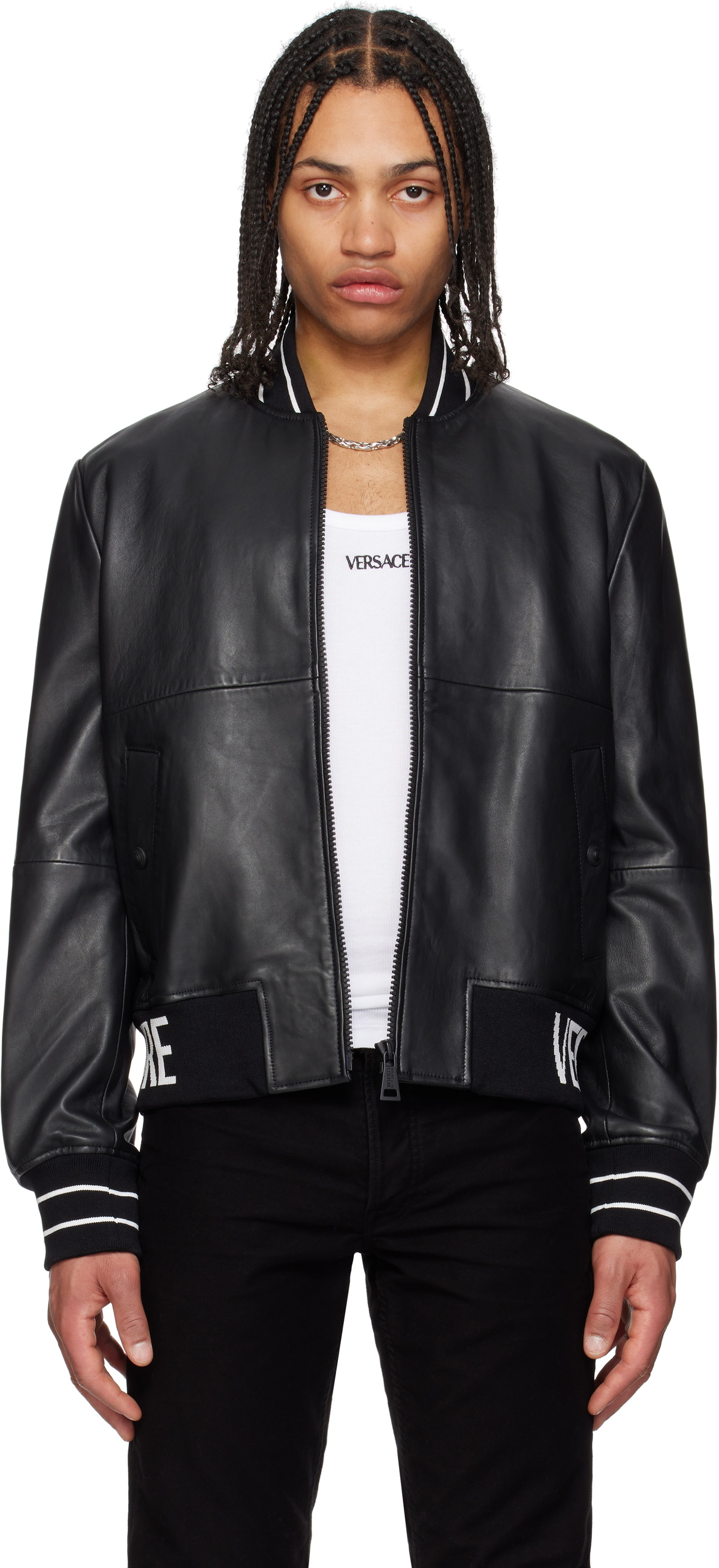Versace Jeans Couture Black Lambskin Leather Jacket