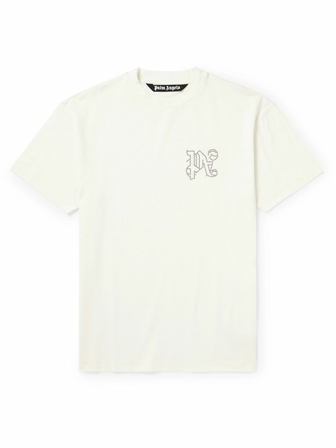Photo: Palm Angels - Studded Cotton-Jersey T-Shirt - White