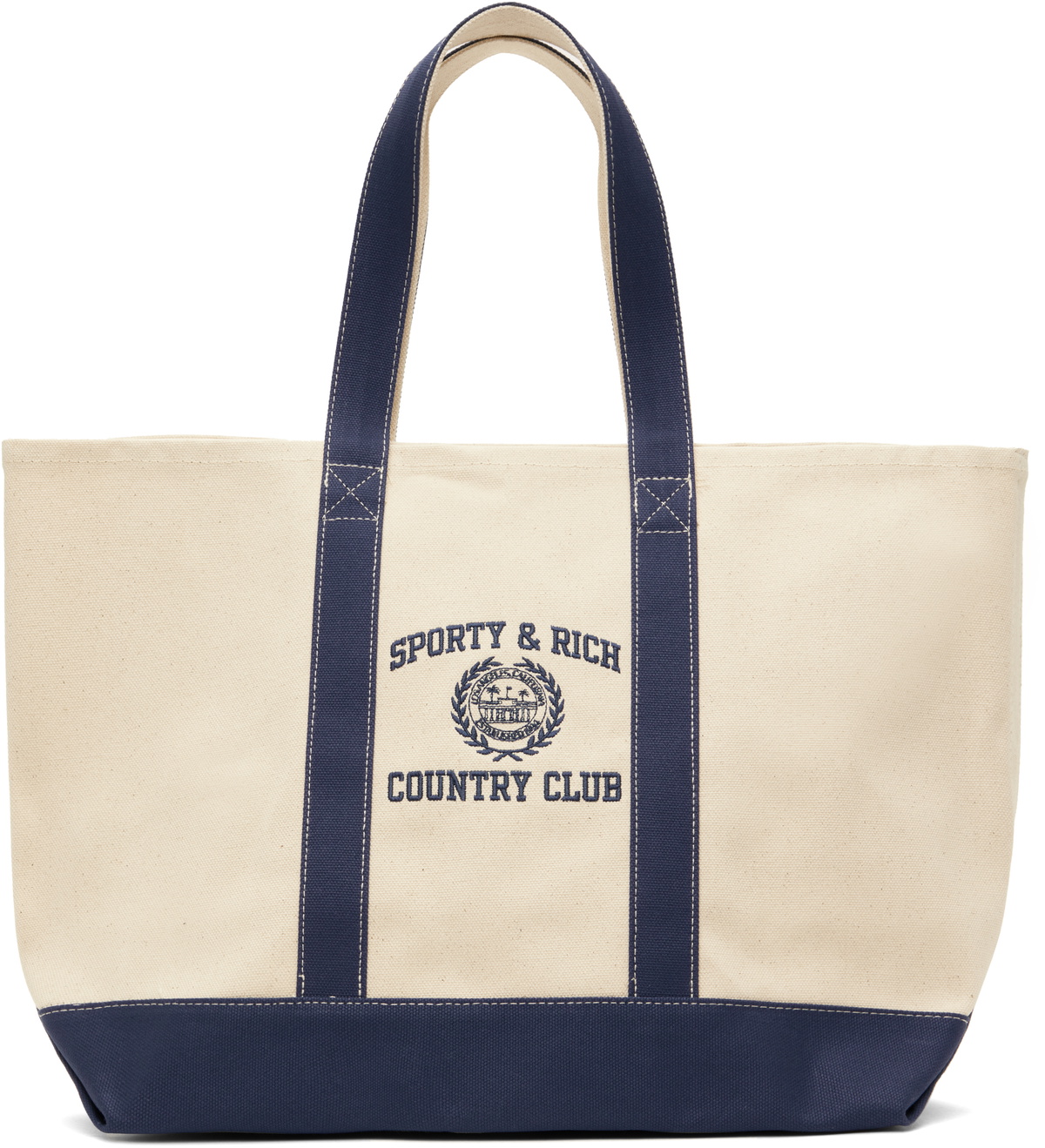 Sporty&Rich｜ (94 Racquet Club Two Tone Tote Bag - Natur Sporty & Rich Off-White & Navy 94 Racquet Club Two Tone Tote