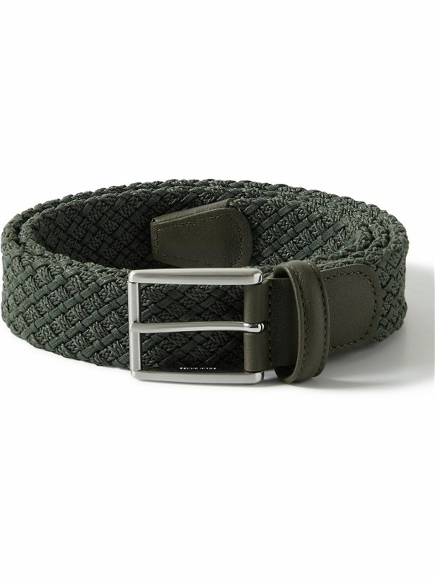 Photo: Anderson's - 3.5cm Leather-Trimmed Waxed-Cotton Belt - Green