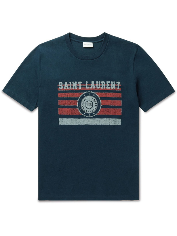 Photo: SAINT LAURENT - Printed Cotton-Jersey T-Shirt - Blue